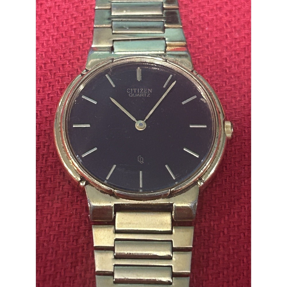 Vintage‎ Citizen CQ Watch Men 31mm Black Dial Gold Tone Round 3620-981154